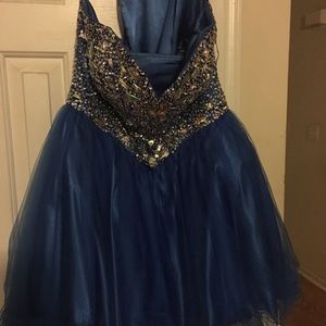 Blue dress with crystal stones on bodice